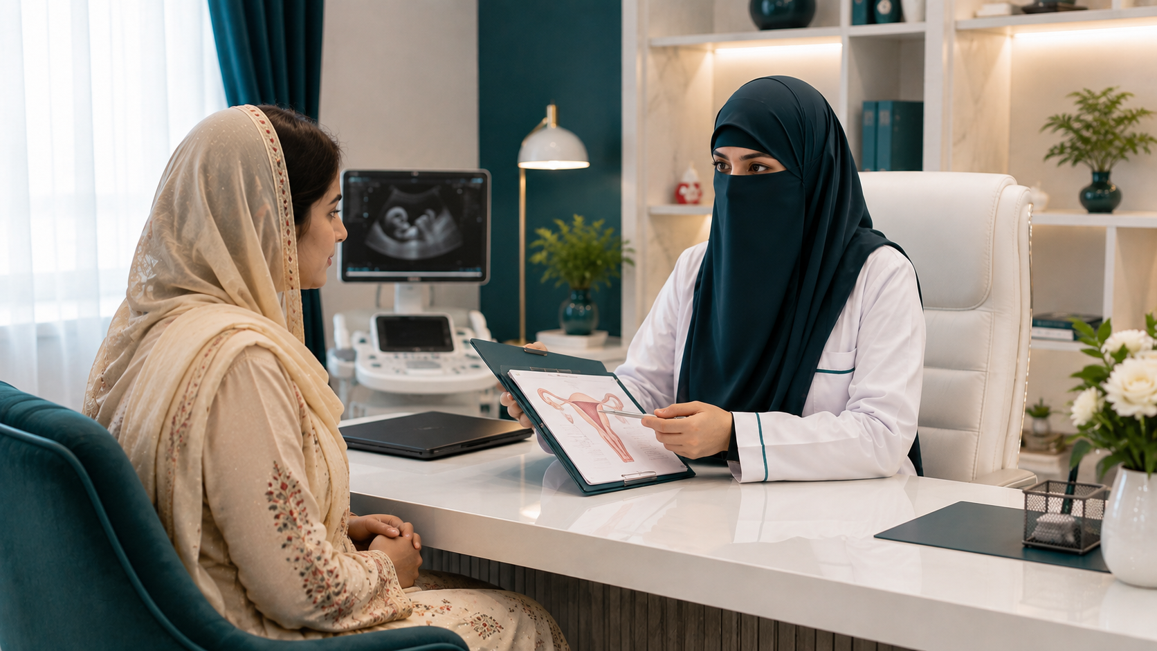 Female patient having a private gynaecology consultation